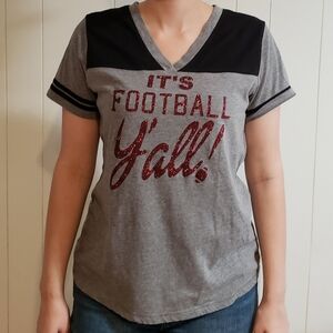 Football Season Sparkly Fitted Sports Tee - Gray and Maroon